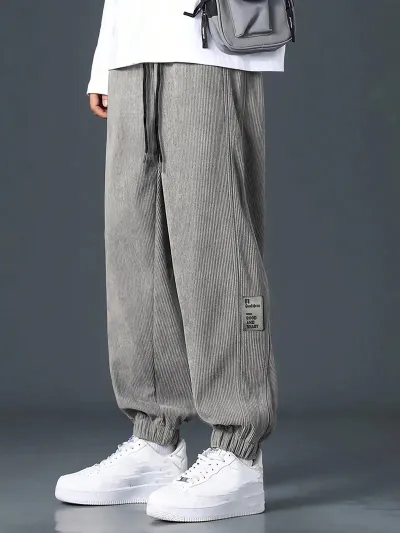 Men'S Fashion Casual Solid Color Corduroy Loose Straight Multi-Pocket Pants