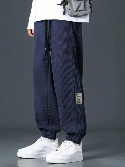 Men'S Fashion Casual Solid Color Corduroy Loose Straight Multi-Pocket Pants