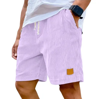 Men'S Fashion Casual Summer Solid Color Corduroy Breathable Quick-Drying Drawstring Loose Shorts