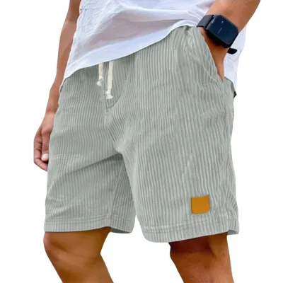 Men'S Fashion Casual Summer Solid Color Corduroy Breathable Quick-Drying Drawstring Loose Shorts