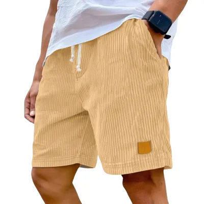 Men'S Fashion Casual Summer Solid Color Corduroy Breathable Quick-Drying Drawstring Loose Shorts