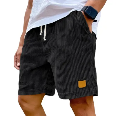 Men'S Fashion Casual Summer Solid Color Corduroy Breathable Quick-Drying Drawstring Loose Shorts
