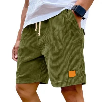 Men'S Fashion Casual Summer Solid Color Corduroy Breathable Quick-Drying Drawstring Loose Shorts