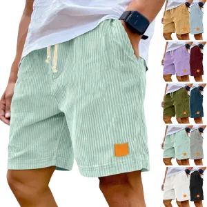 Men'S Fashion Casual Summer Solid Color Corduroy Breathable Quick-Drying Drawstring Loose Shorts