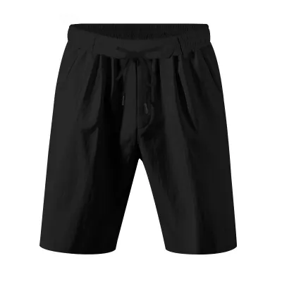 Men'S Fashion Casual Solid Color Linen Breathable Quick-Drying Loose Shorts
