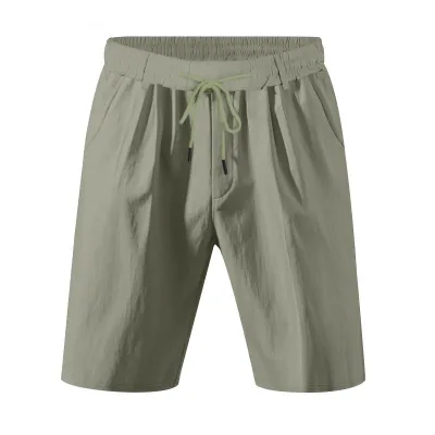 Men'S Fashion Casual Solid Color Linen Breathable Quick-Drying Loose Shorts
