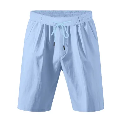 Men'S Fashion Casual Solid Color Linen Breathable Quick-Drying Loose Shorts