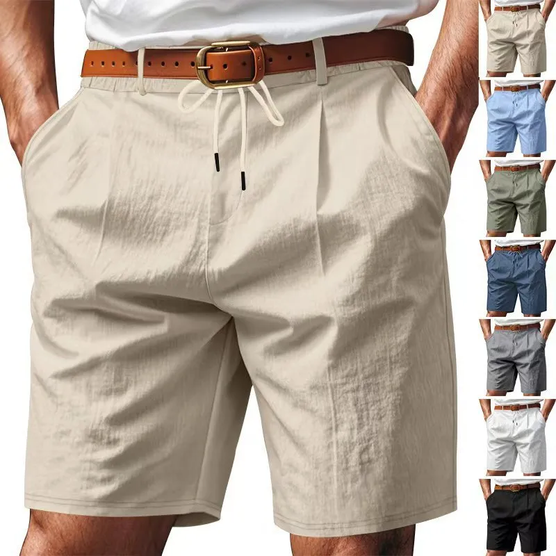 Men'S Fashion Casual Solid Color Linen Breathable Quick-Drying Loose Shorts