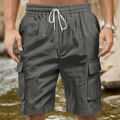 Men'S Fashion Casual Summer Multi-Pocket Loose Linen Shorts
