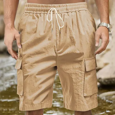 Men'S Fashion Casual Summer Multi-Pocket Loose Linen Shorts