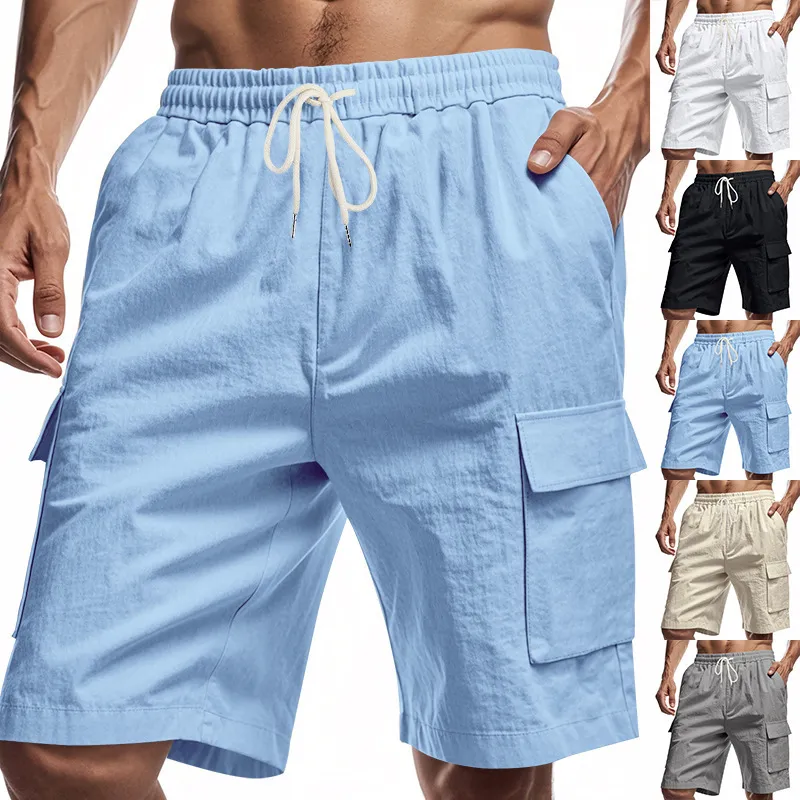 Men'S Fashion Casual Summer Multi-Pocket Loose Linen Shorts