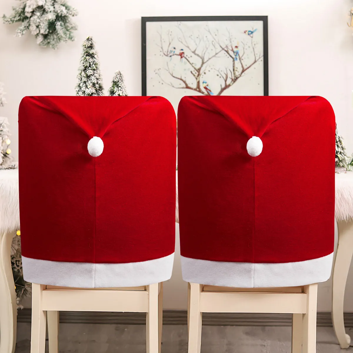 Christmas Red Velvet Chair Cover Decoration