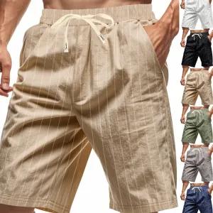 Men'S Fashion Casual Summer Thin Linen Stripe Loose Beach Shorts