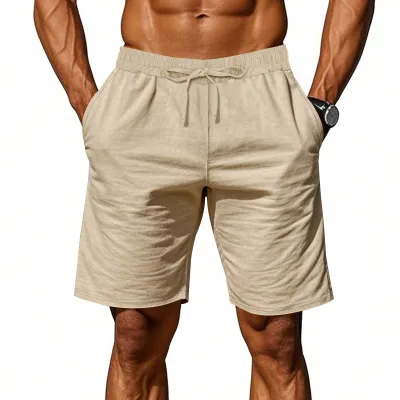 Men'S Fashion Casual Summer Solid Color Linen Breathable Loose Shorts