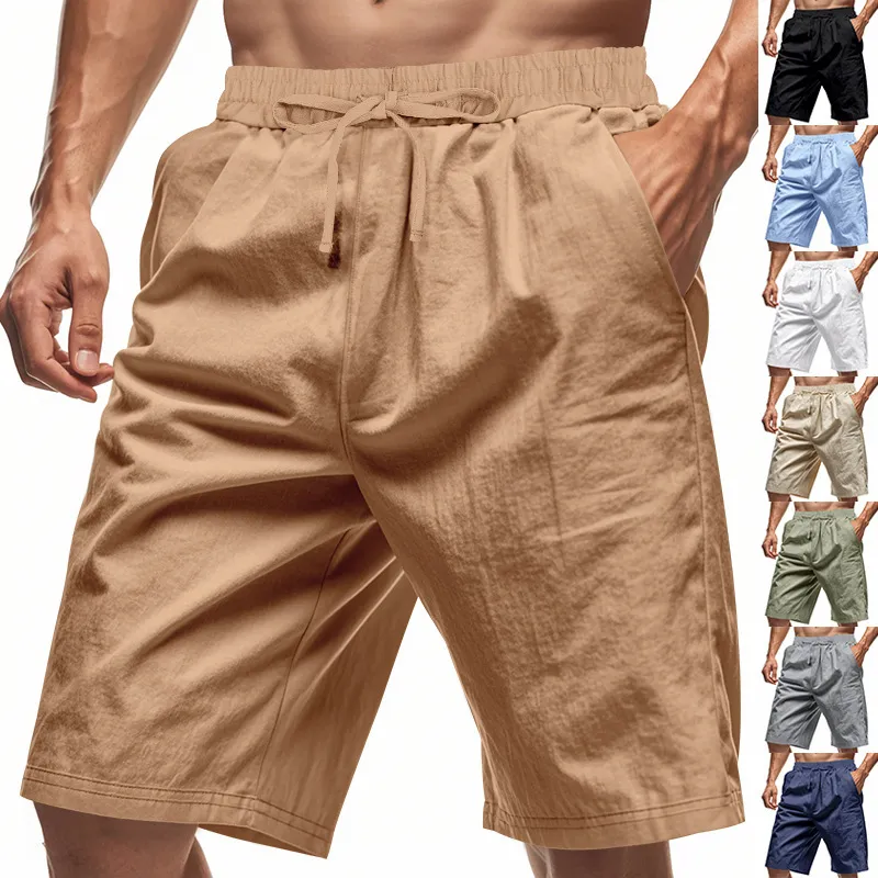 Men'S Fashion Casual Summer Solid Color Linen Breathable Loose Shorts
