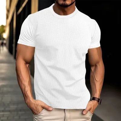 Men'S Fashion Casual Summer Solid Color Breathable Short-Sleeve T-Shirt