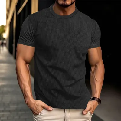 Men'S Fashion Casual Summer Solid Color Breathable Short-Sleeve T-Shirt