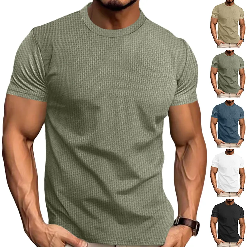 Men'S Fashion Casual Summer Solid Color Breathable Short-Sleeve T-Shirt