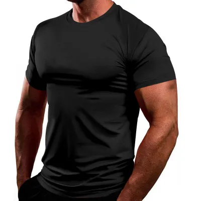 Men'S Fashion Casual Summer Solid Color Quick-Drying Breathable Short-Sleeve T-Shirt