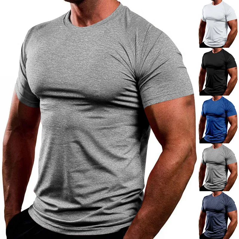 Men'S Fashion Casual Summer Solid Color Quick-Drying Breathable Short-Sleeve T-Shirt