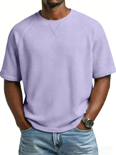 Men'S Fashion Casual Spring And Summer Solid Color Waffle Round Neck Short Sleeve T-Shirt