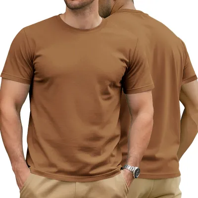 Men Fashion Casual Simple Summer Solid Color Round Neck Short Sleeve Cotton T-Shirt