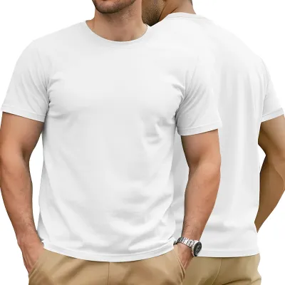 Men Fashion Casual Simple Summer Solid Color Round Neck Short Sleeve Cotton T-Shirt