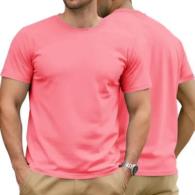 Men Fashion Casual Simple Summer Solid Color Round Neck Short Sleeve Cotton T-Shirt