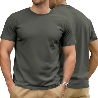 Men Fashion Casual Simple Summer Solid Color Round Neck Short Sleeve Cotton T-Shirt