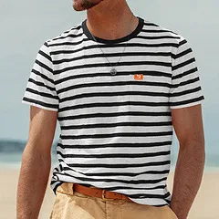 Men'S Fashion Casual Summer Stripe Round Neck Short Sleeve T-Shirt