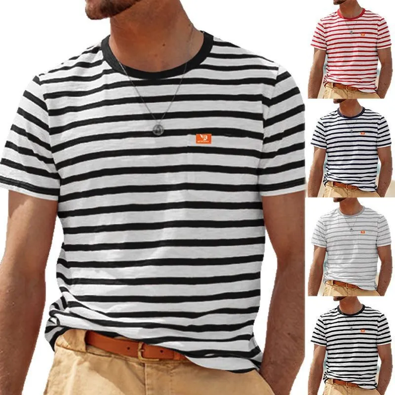 Men'S Fashion Casual Summer Stripe Round Neck Short Sleeve T-Shirt