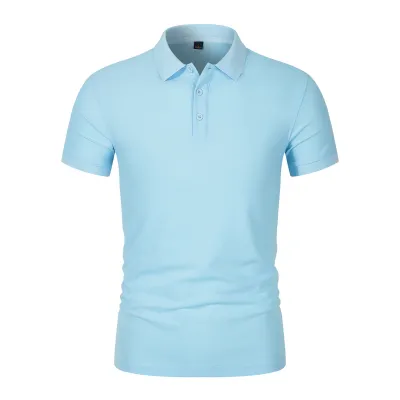 Men Fashion Casual Summer Solid Color Lapel Short-Sleeve Polo Shirt