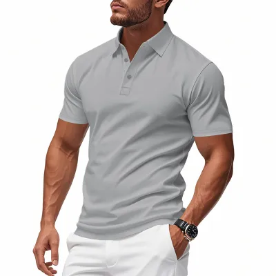 Men'S Fashion Casual Summer Solid Color Quick-Drying Loose Breathable Short-Sleeve Polo Shirt
