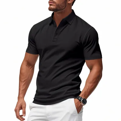 Men'S Fashion Casual Summer Solid Color Quick-Drying Loose Breathable Short-Sleeve Polo Shirt