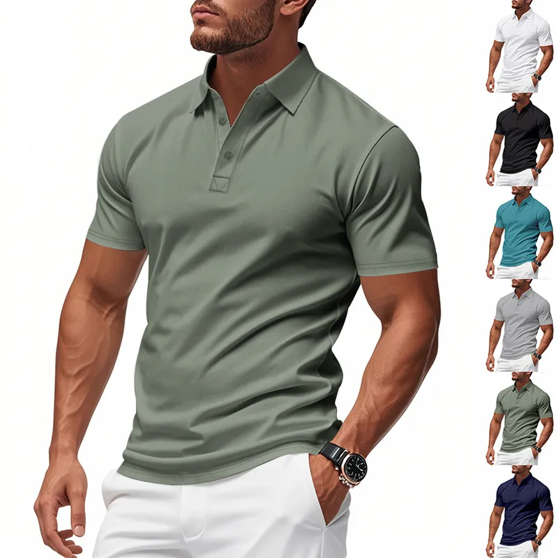 Men'S Fashion Casual Summer Solid Color Quick-Drying Loose Breathable Short-Sleeve Polo Shirt