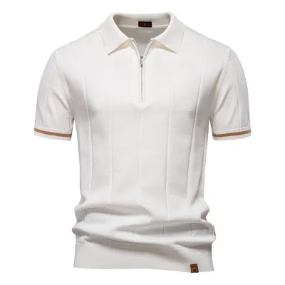 Men'S Fashion Casual Business Spring And Summer Lapel Zipper Short Sleeve Polo Shirt