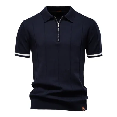 Men'S Fashion Casual Business Spring And Summer Lapel Zipper Short Sleeve Polo Shirt