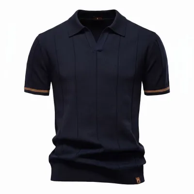 Men'S Fashion Casual Business Spring And Summer Lapel Zipper Short Sleeve Polo Shirt