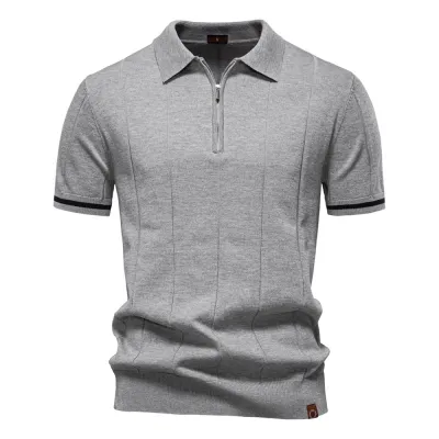 Men'S Fashion Casual Business Spring And Summer Lapel Zipper Short Sleeve Polo Shirt
