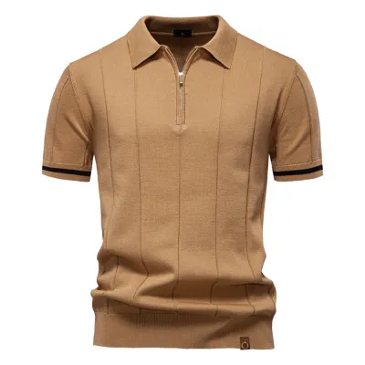 Men'S Fashion Casual Business Spring And Summer Lapel Zipper Short Sleeve Polo Shirt
