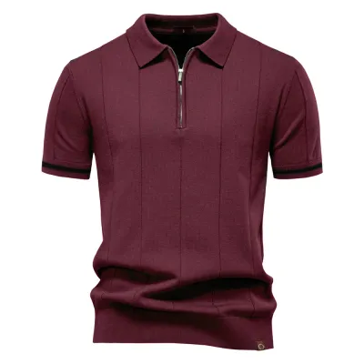 Men'S Fashion Casual Business Spring And Summer Lapel Zipper Short Sleeve Polo Shirt