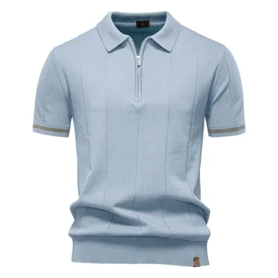 Men'S Fashion Casual Business Spring And Summer Lapel Zipper Short Sleeve Polo Shirt