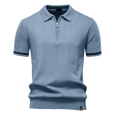 Men'S Fashion Casual Business Spring And Summer Lapel Zipper Short Sleeve Polo Shirt