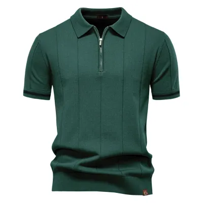 Men'S Fashion Casual Business Spring And Summer Lapel Zipper Short Sleeve Polo Shirt