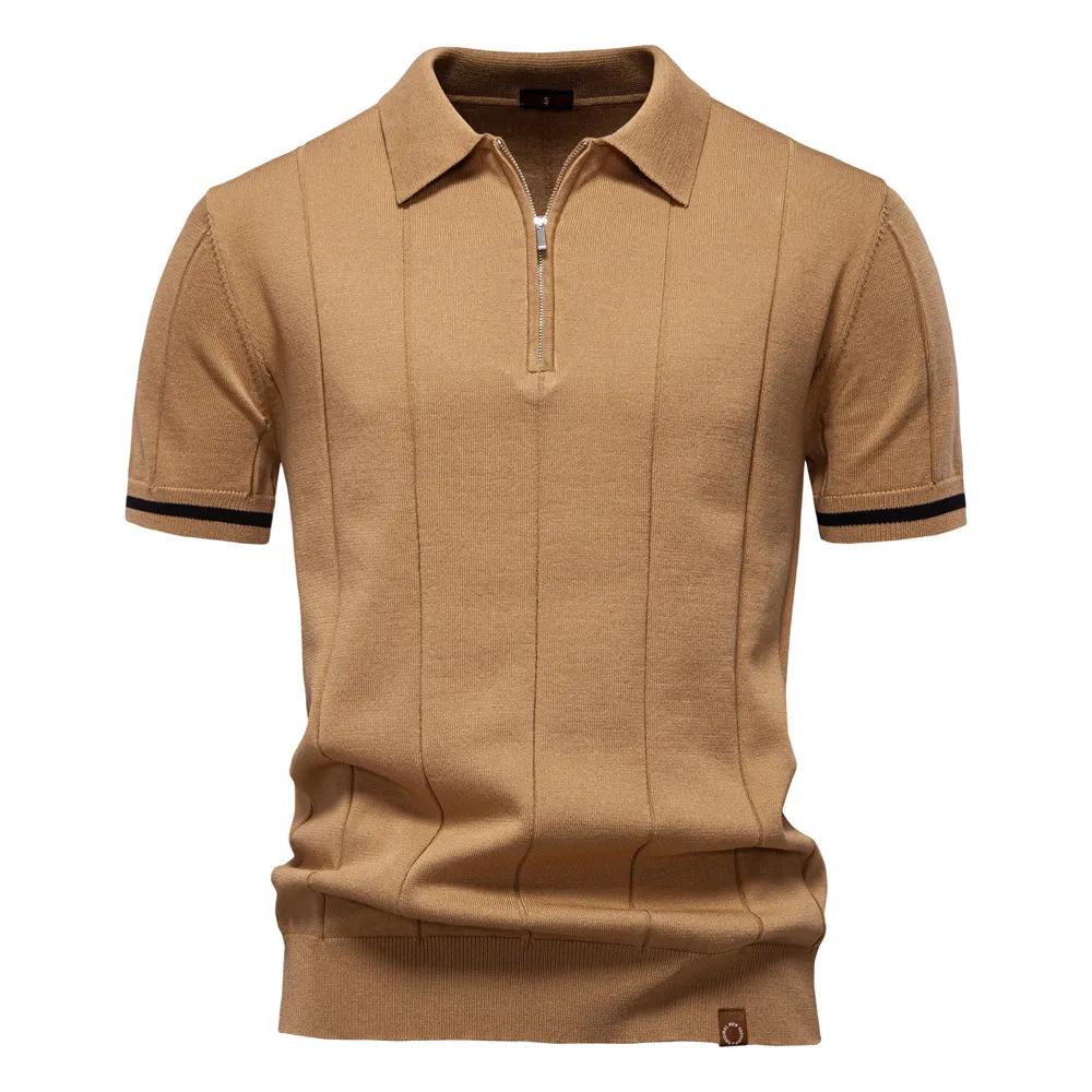 Men'S Fashion Casual Business Spring And Summer Lapel Zipper Short Sleeve Polo Shirt