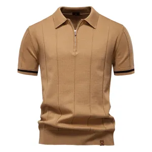 Men'S Fashion Casual Business Spring And Summer Lapel Zipper Short Sleeve Polo Shirt