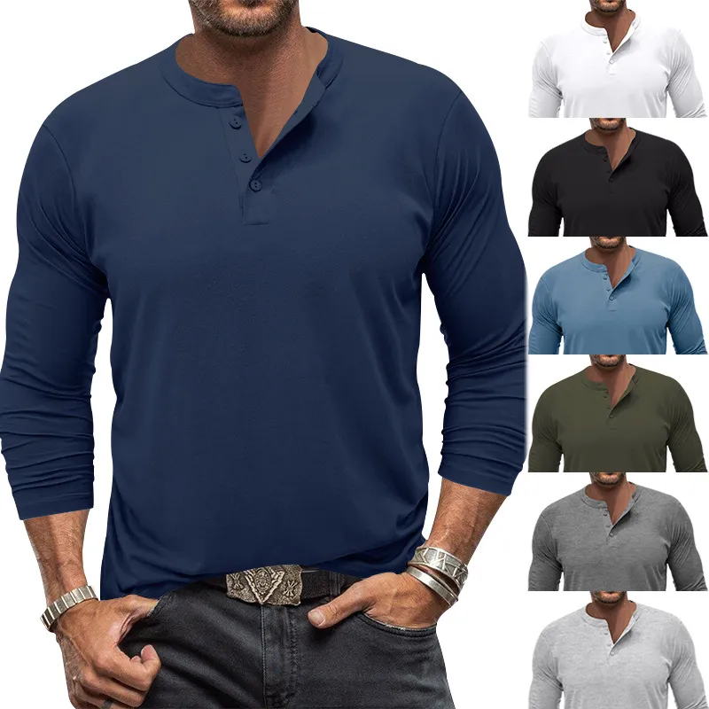 Men'S Fashion Casual Simple Solid Color Long Sleeve Shirt
