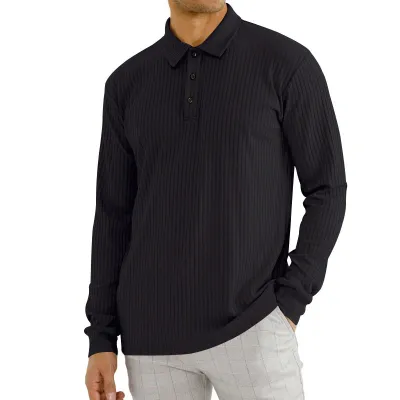 Men'S Fashion Casual Solid Color Lapel Button Long Sleeve Polo Shirt