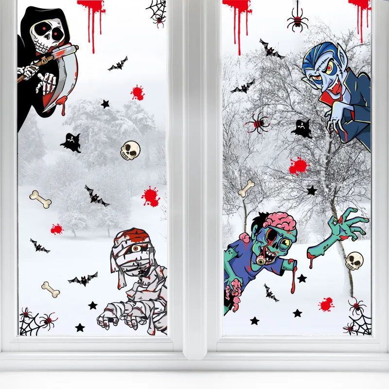 Halloween Glass Window Scene Pumpkin Spider Electrostatic Window Sticker Party Decoration