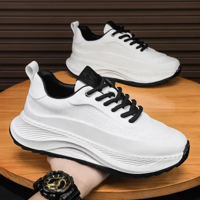 Men'S Fashion Casual Solid Color Leather Platform Sneakers